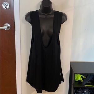 Black cotton elastin low scoop neck tank